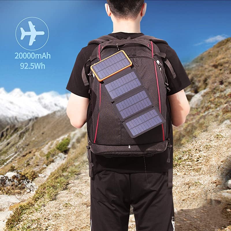 Solar Charger 25000mAh Portable Solar Power Bank with 4 Solar Panels and Fast Charge External Battery Pack with Dual 21A Outputs USB Port Compatible for Most Smartphones Tablets and More