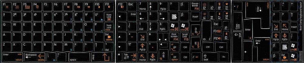 BOOT CAMP 12 NON-TRANSPARENT KEYBOARD LABELS BLACK BACKGROUND