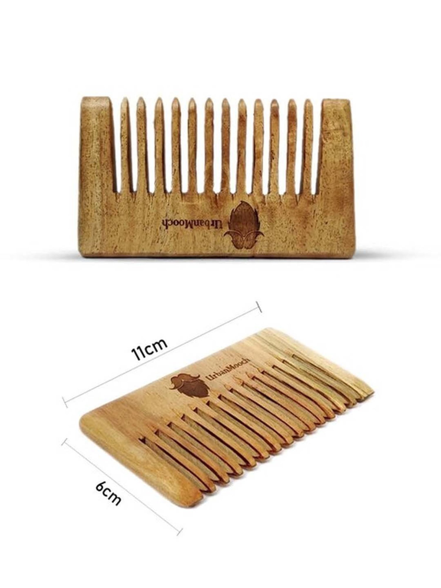 UrbanMooch Pocket Size Hair & Beard Comb Made with Neem Wood with Free Jute Pouch