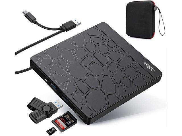 Apiker External DVD Drive, USB3.0 CD DVD +/-RW Burner for Laptop, Optical Disk Drive with SD Slot, Type C Cord and Carrying Case, Multi-Functional, for PC Desktop Mac Book Windows 10/8/7 Linux OS