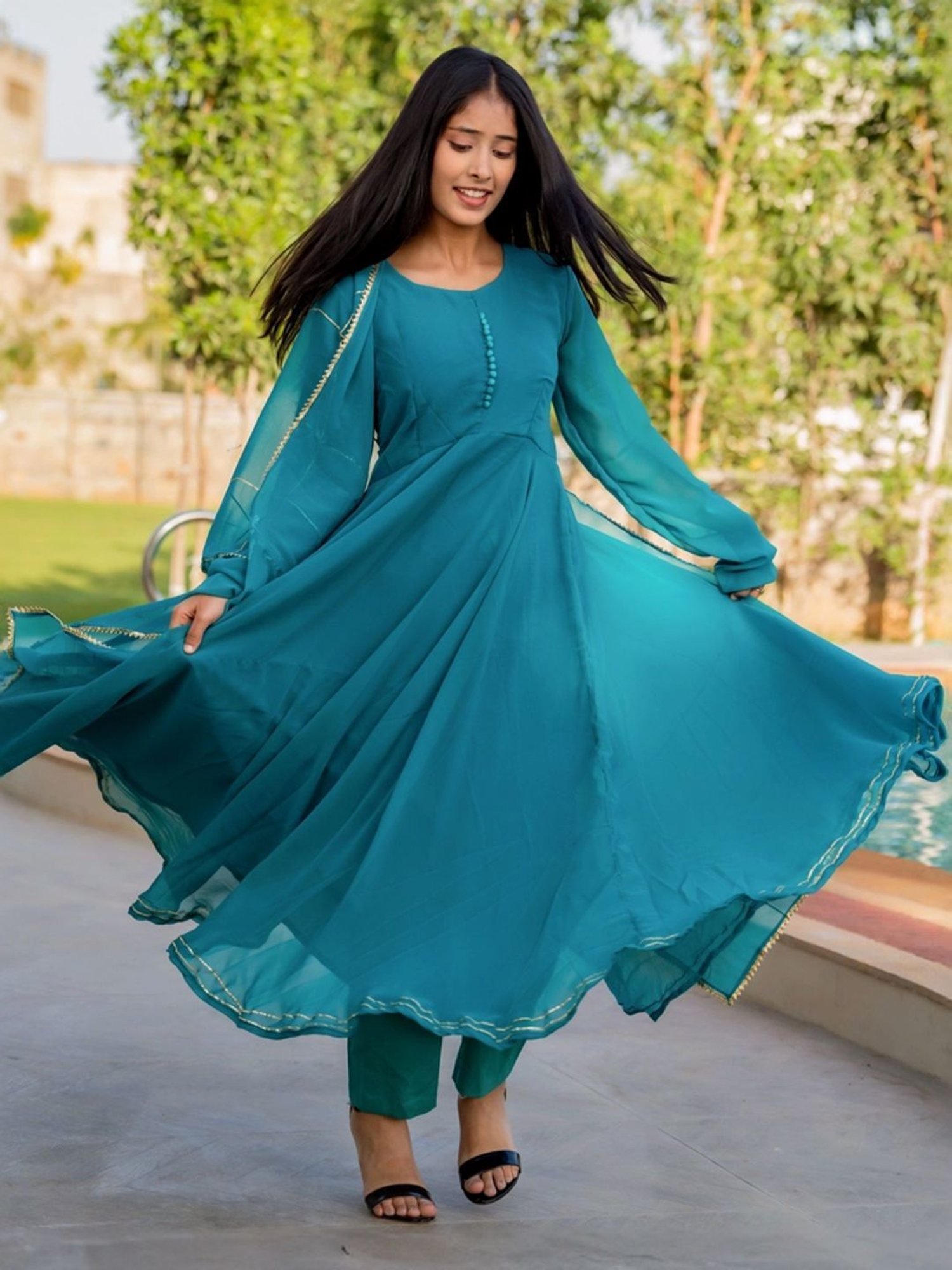 HOUSE OF JAMOTI Blue Regular Fit Kurta Pant Set With Dupatta