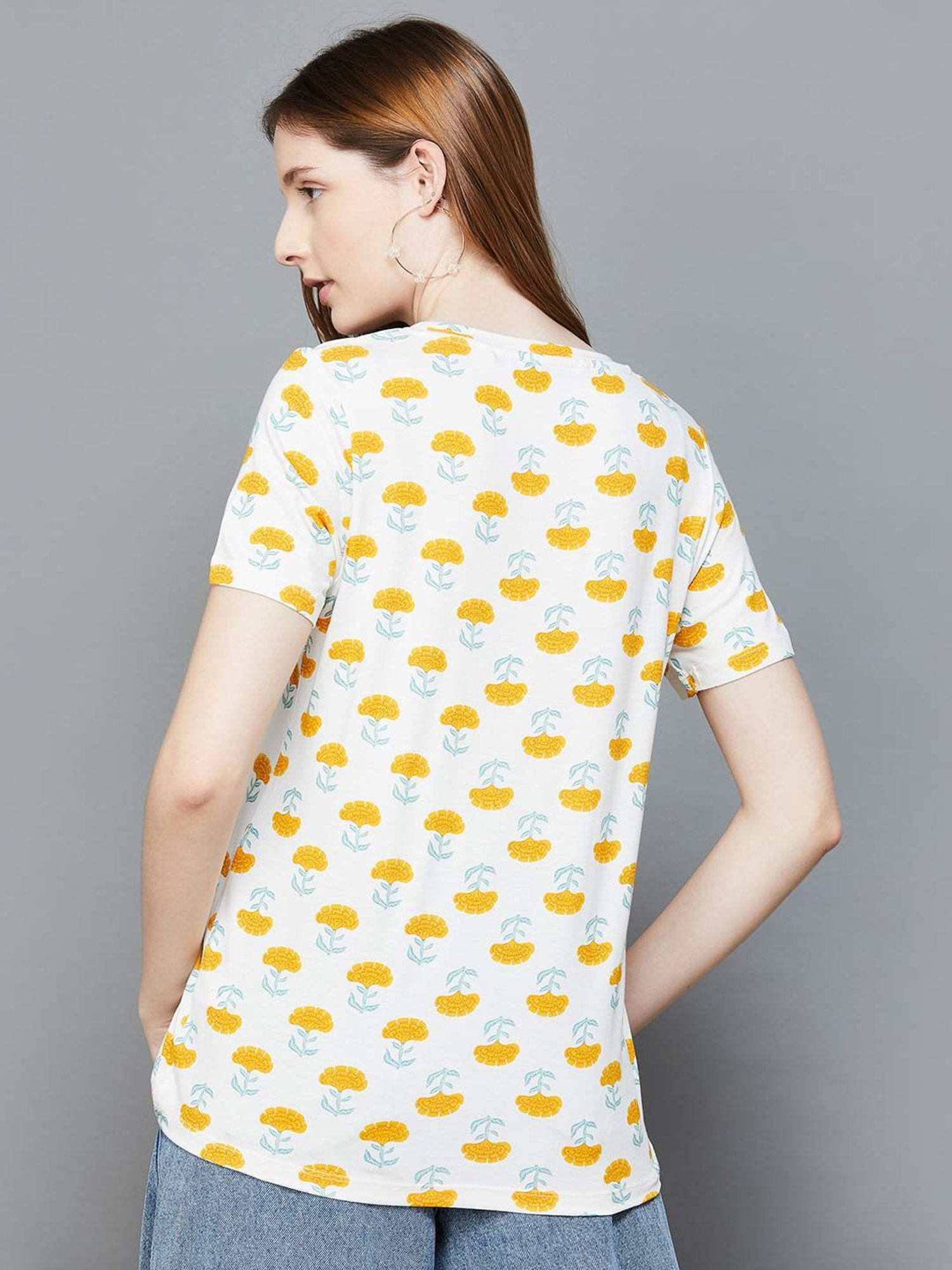 Colour Me by Melange Off-White Floral Print T-Shirt