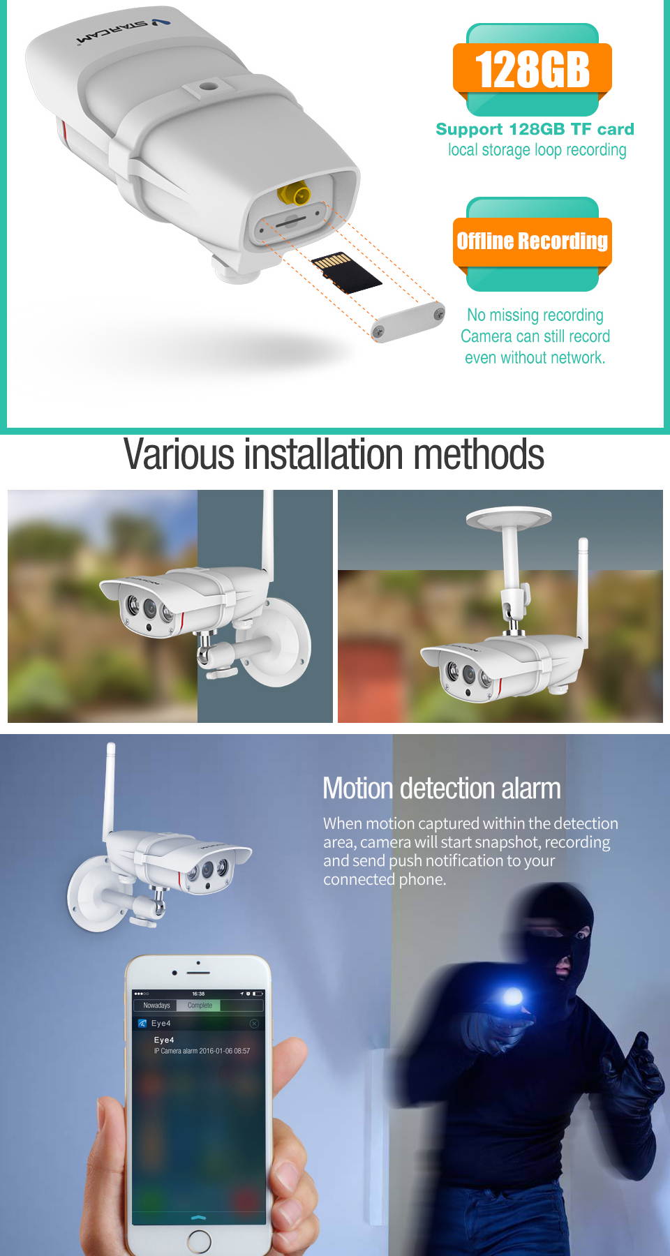 VStarcam C16S Outdoor Security Camera, 1080P WiFi Camera Wireless Surveillance Cameras, IP Camera with IP67 Waterproof, Night Vision, Motion Detection Support 128G TF Card