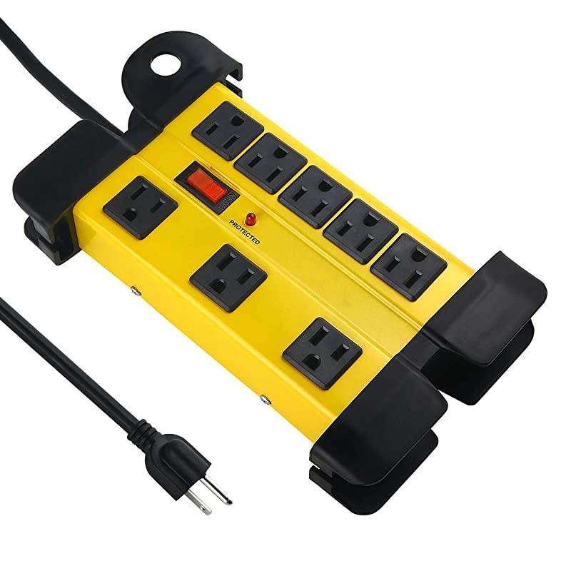 Duty Power Strip Surge Protector 8 Outlet Industrial Power Strip with 15A Shop Workshop Garden Metal Power Strip with 6FT Cord 1200 Joules ETL Listed