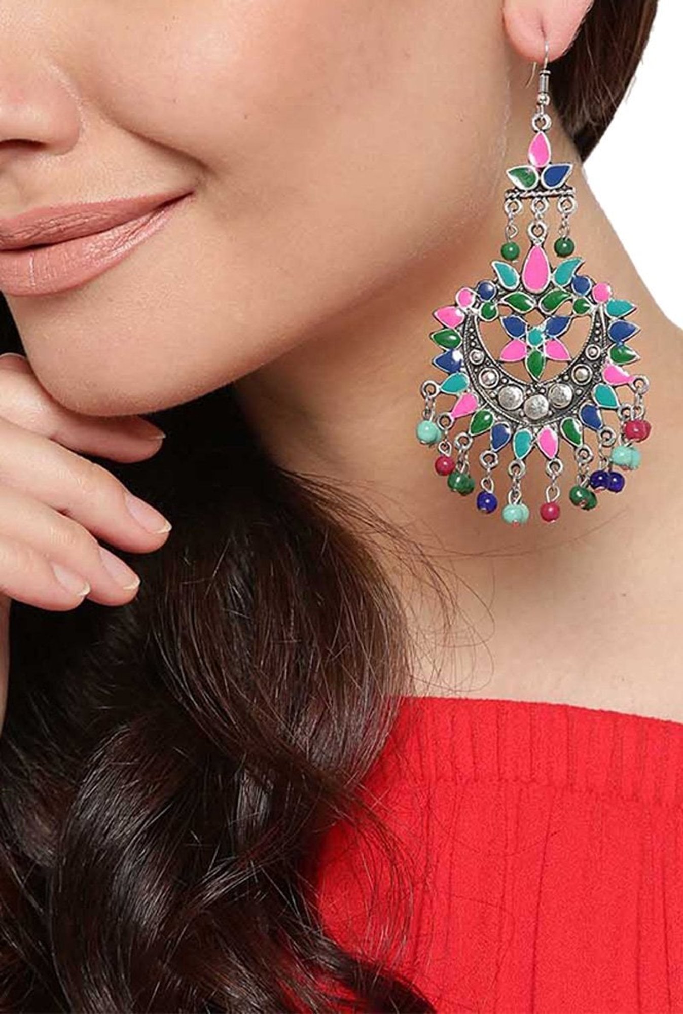 Panash Multicolor Metal Fish Hook Dangler Earrings