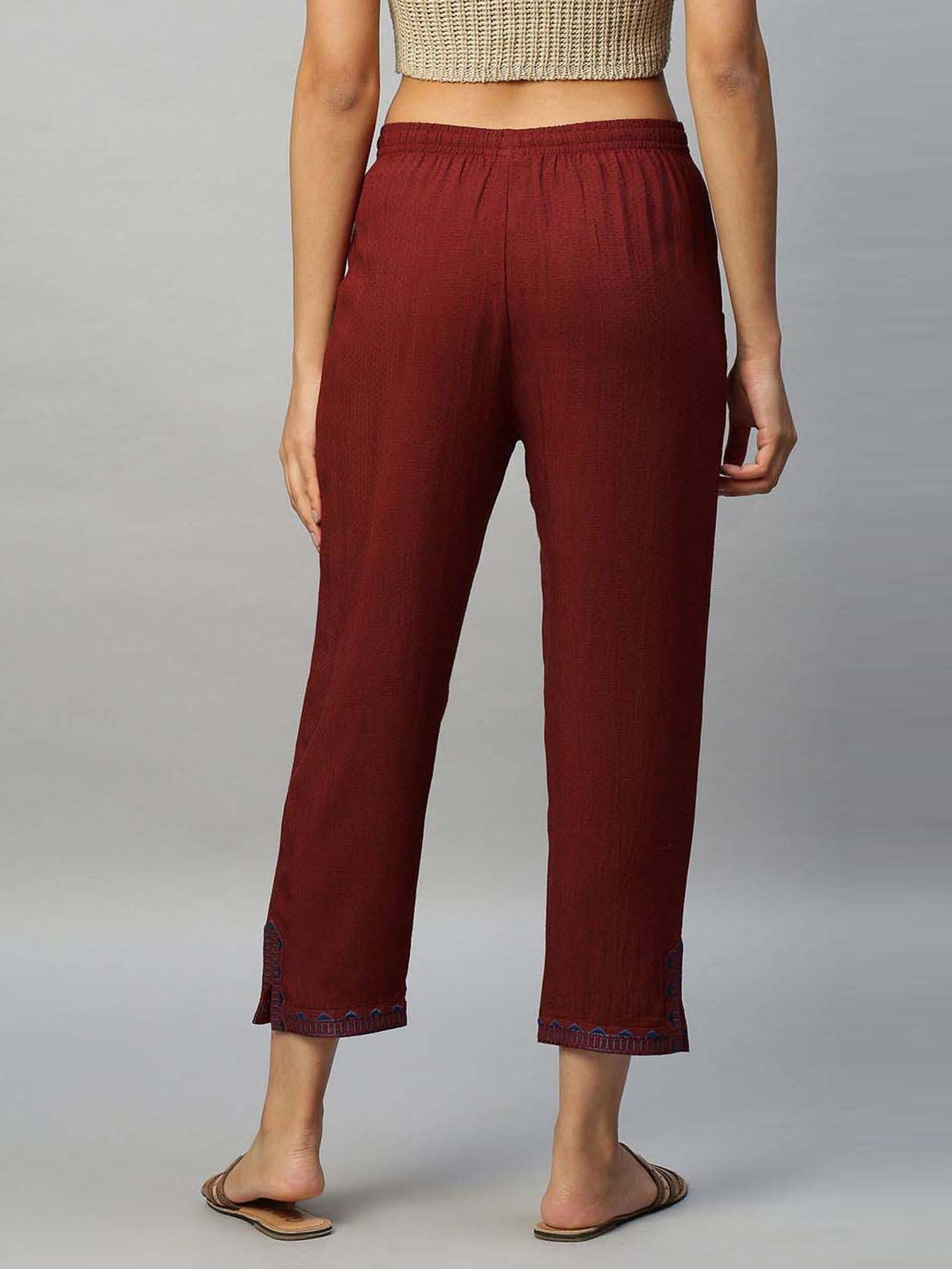 Chemistry Maroon Embroidered Trousers