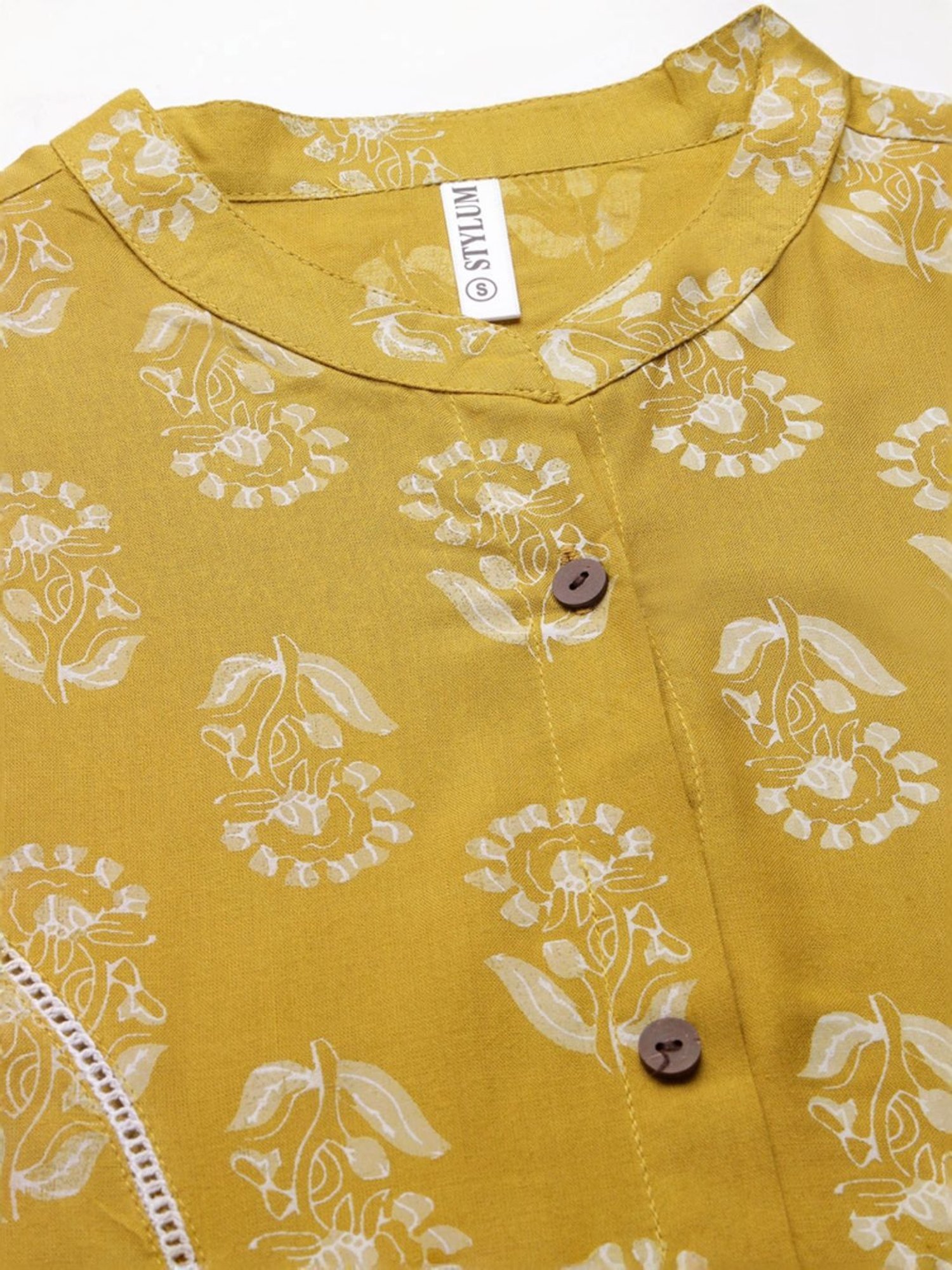 Stylum Lime Green Floral Print A-Line Kurta