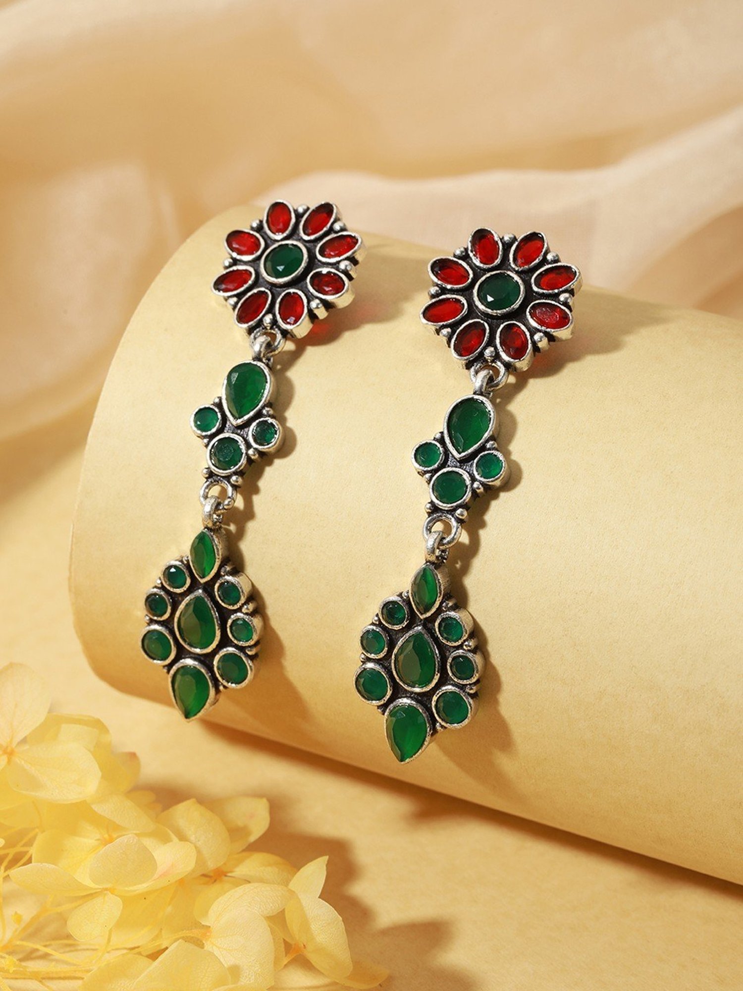 Saraf RS Jewellery Yellow stone studded Drop Earrings