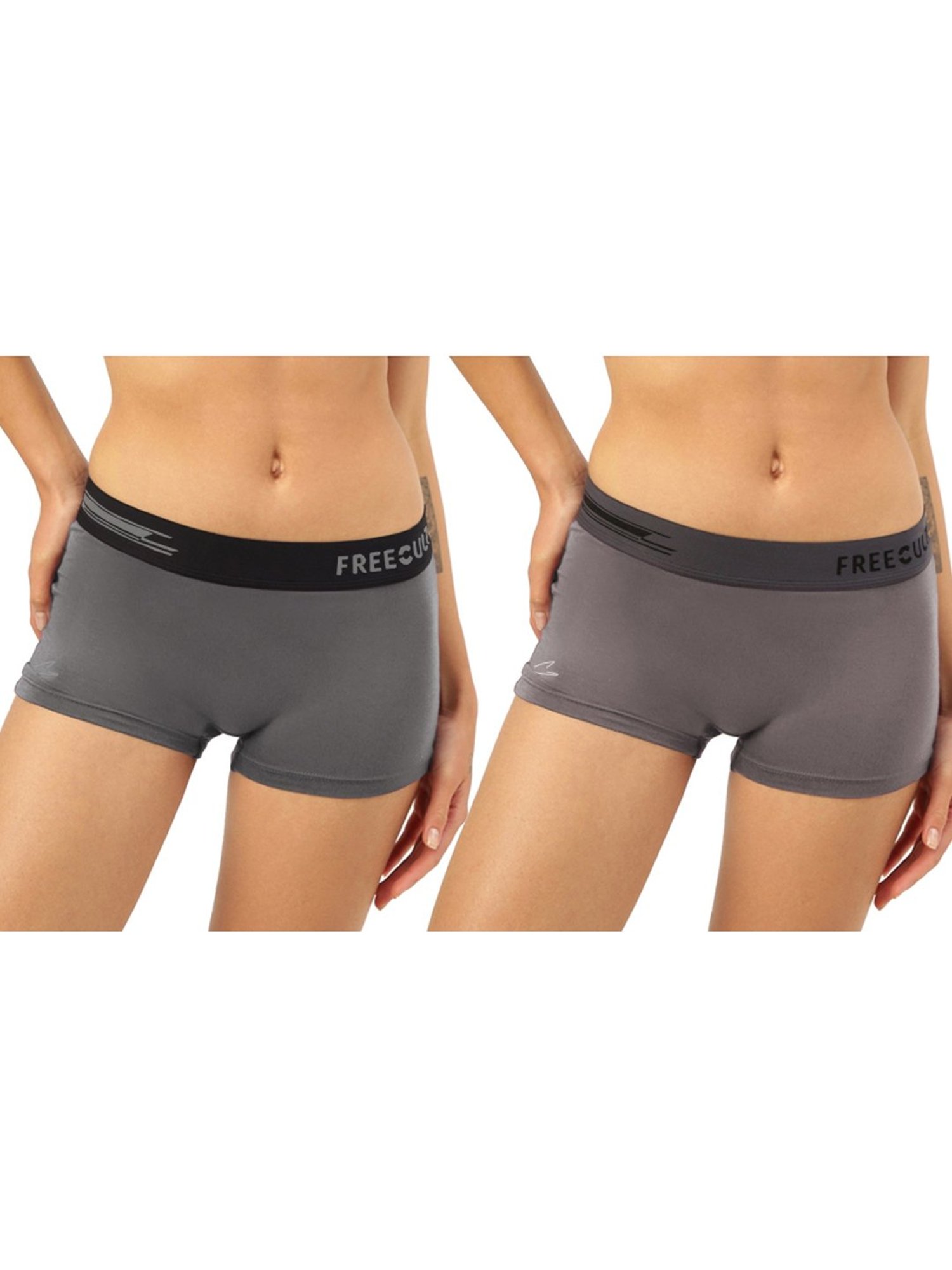 Freecultr Grey Plain Boy-Shorts Panties - Pack Of 2