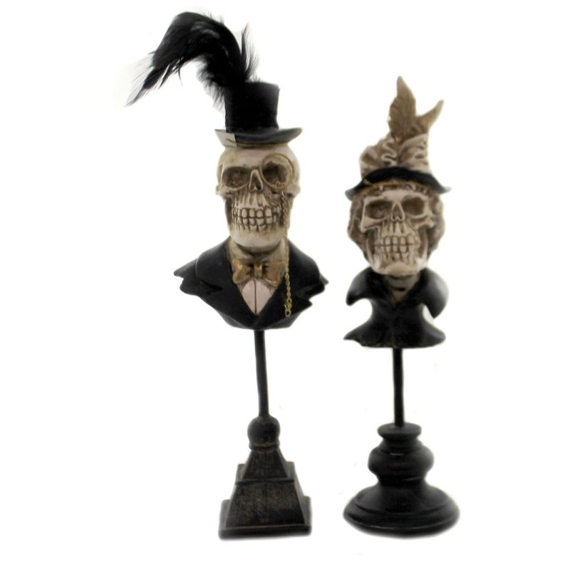 Halloween 14.0" Mr And Mrs Skeleton Bust Skull Bones  -  Decorative Figurines