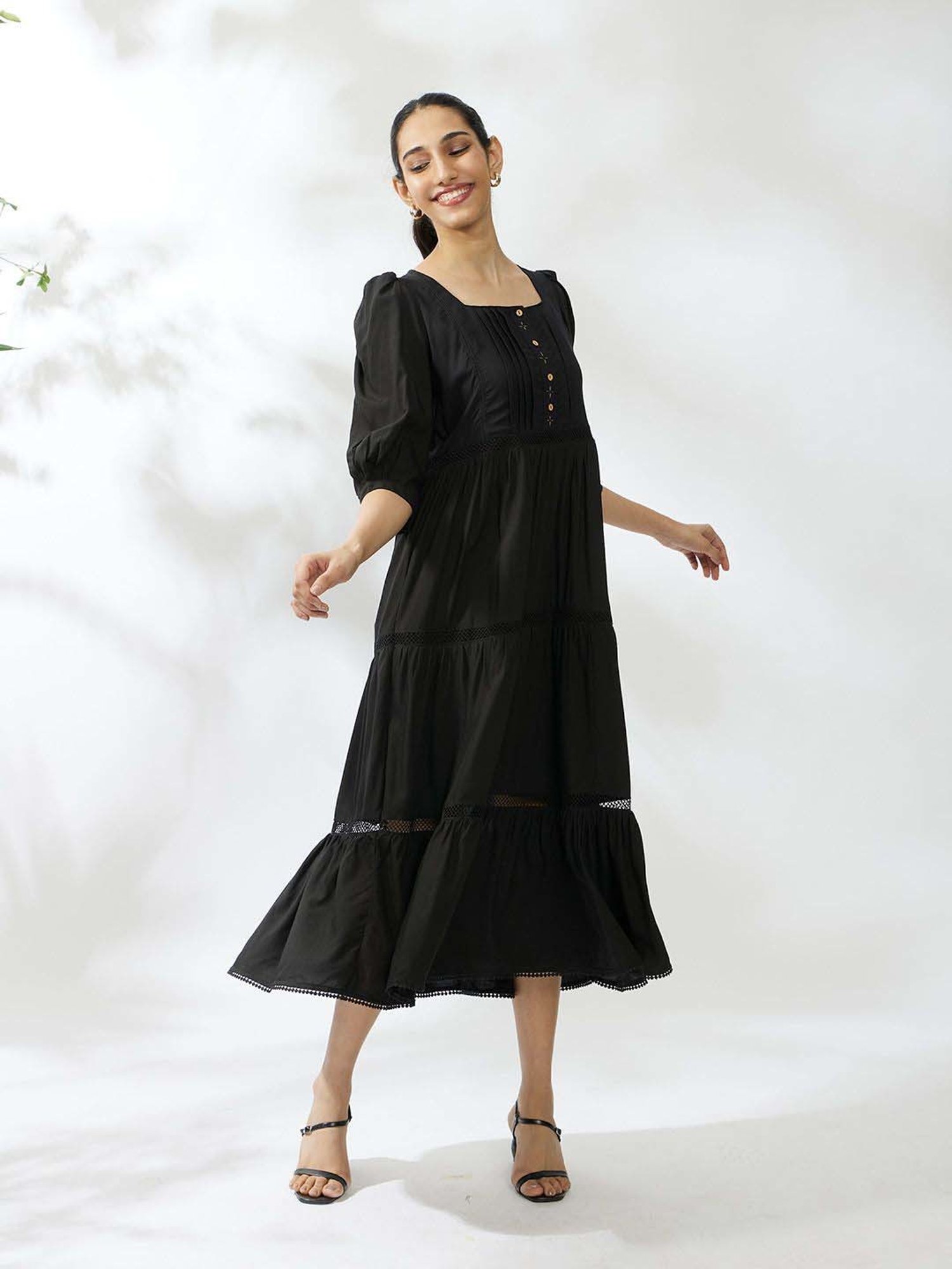 Daali Black Regular Fit A-Line Dress