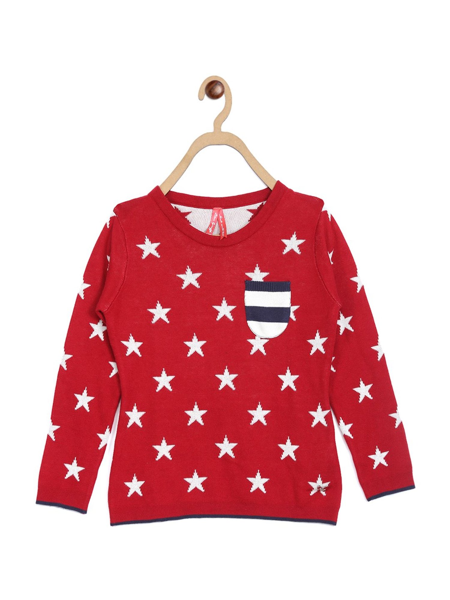 Blue Giraffe Kids Red Cotton Printed Sweater