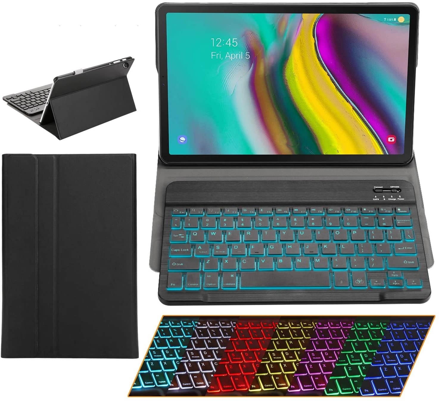 Samsung Galaxy Tab S5e 2019 Case with Keyboard Backlights Ultra Thin PU Leather Slim Folio Stand Cover Removable Wireless Bluetooth Backlit Keyboard Case for Galaxy Tab S5e T720 T725 10.5 (Black)