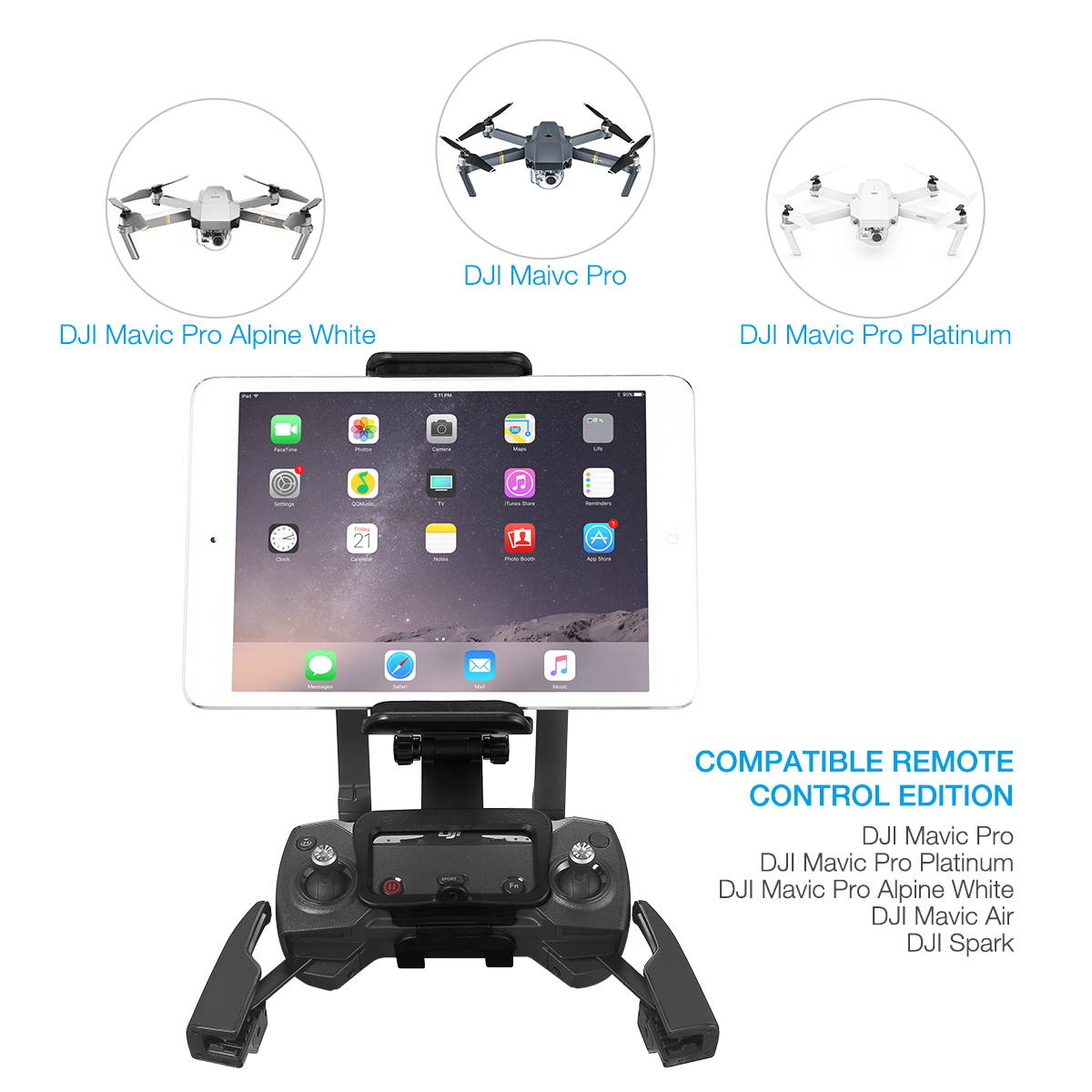 4-12 Inch Adjustable Extender Tablet Holder Mount with Neck Lanyard Strap for DJI Mavic Mini, Mavic 2 Pro/Zoom, DJI Spark/Mavic Pro/Mavic Air Remote Control