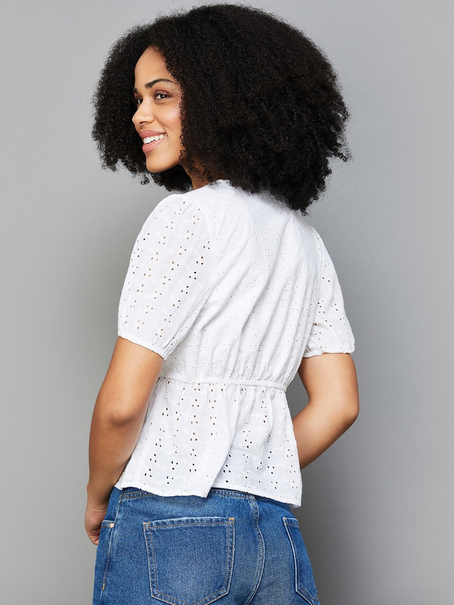 Fame Forever by Lifestyle White Cotton Self Design Top