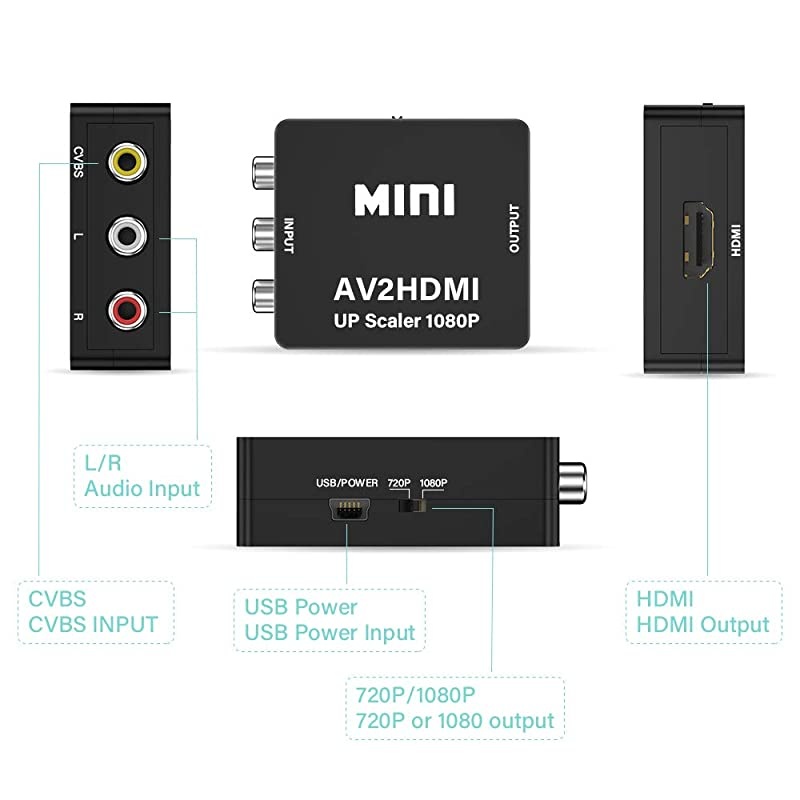 RCA to HDMI Converter 1080P Mini CVBS to HDMI Composite Video Audio Converter AV to HDMI Converter Supports NTSC PC Laptop Xbox PS4 PS3 TV STB VHS VCR Camera DVD