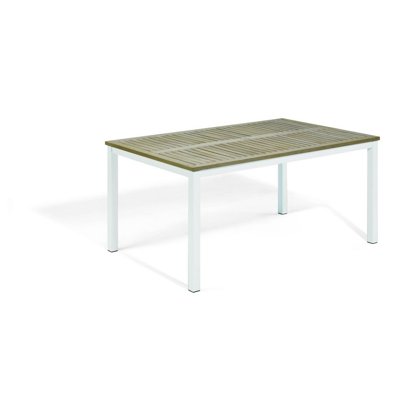 Travira 63" Rectangular Patio Table with Vintage Tekwood Top & Chalk Powder-Coated Aluminum Frame - Oxford Garden
