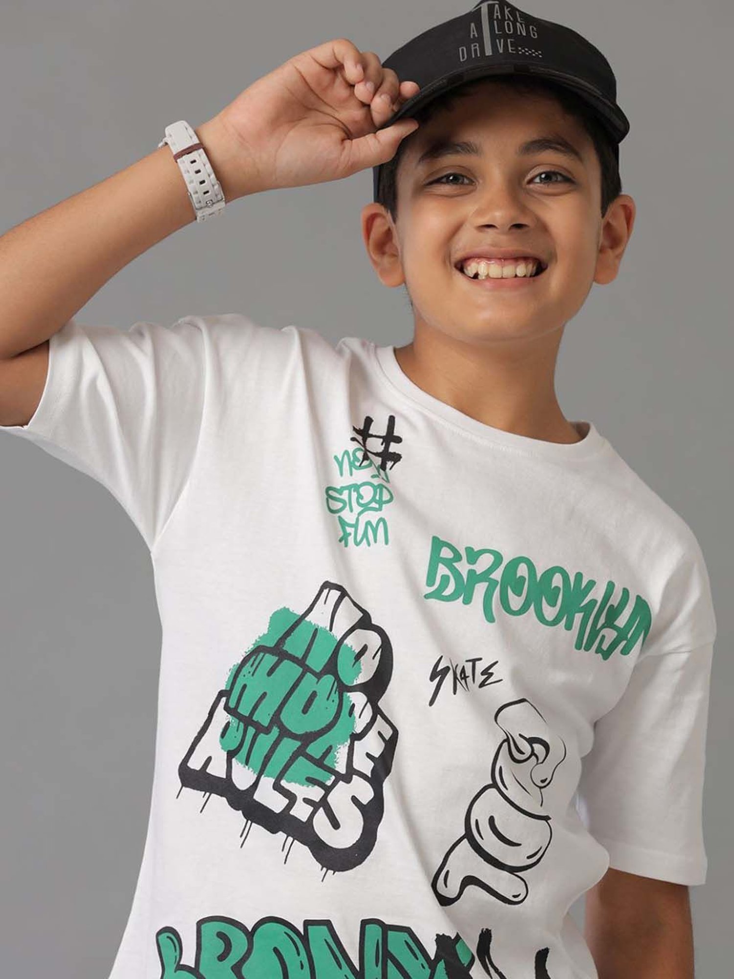 Under Fourteen Only Kids White Cotton Printed T-Shirt