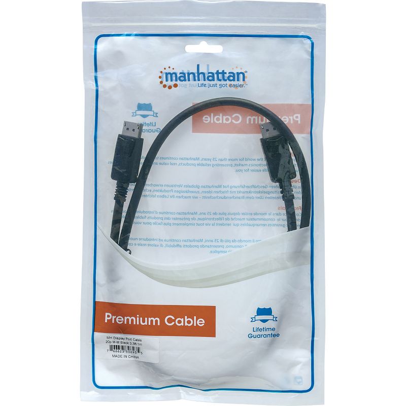 Manhattan DisplayPort Male/Male Monitor Cable, 3.3', Black - DisplayPort 20-pin male to DisplayPort 20-pin male latching connections