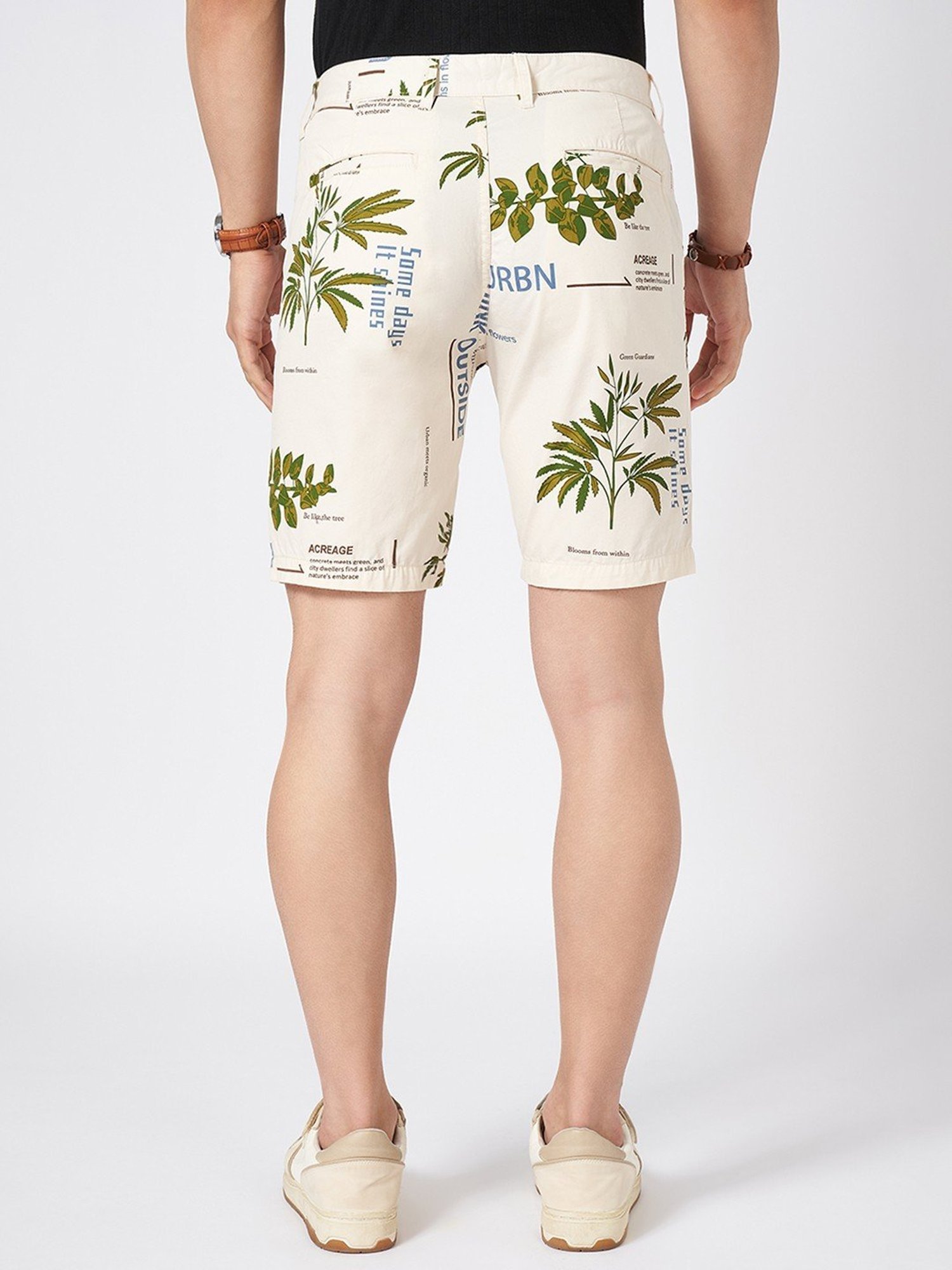 Urban Ranger By Pantaloons Off White Cotton Slim Fit Printed Shorts