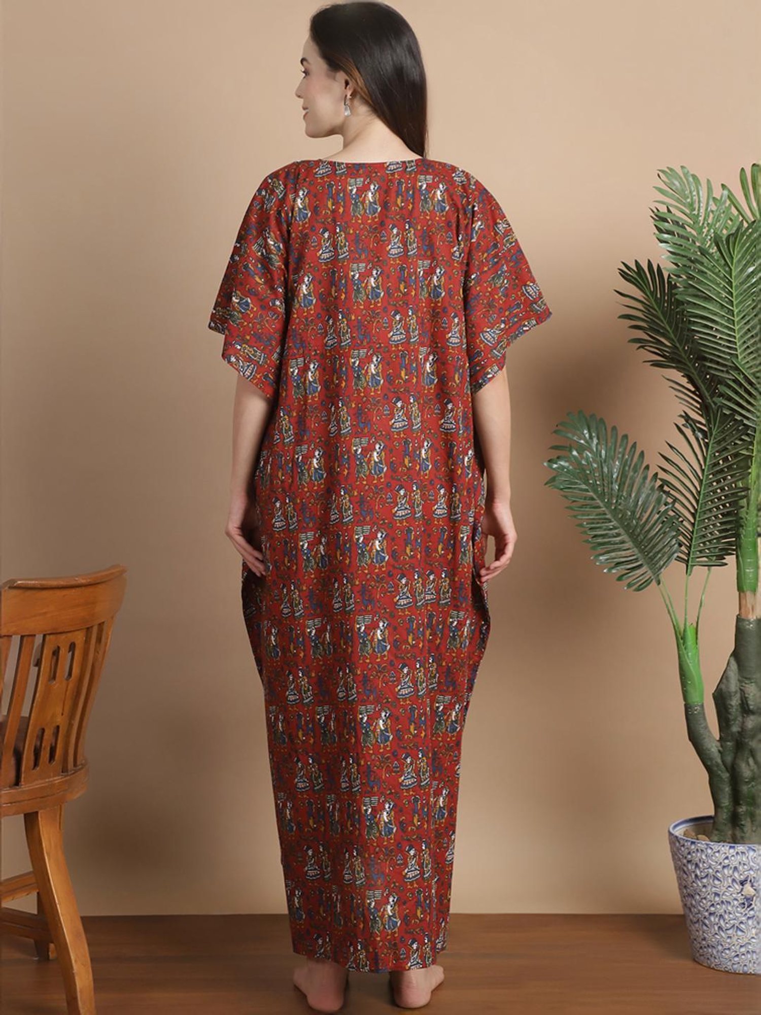 Secret Wish Maroon Cotton Printed Kaftan