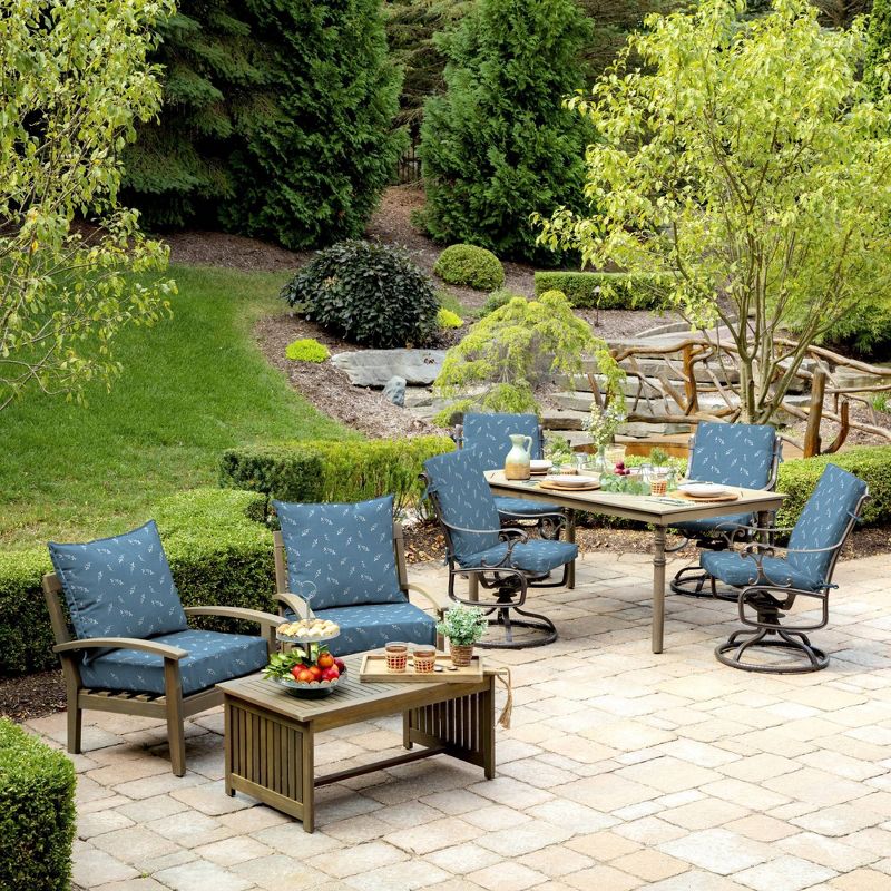 Arden Selections Ditsy Floral Outdoor High Back Dining Chair Cushion Blue