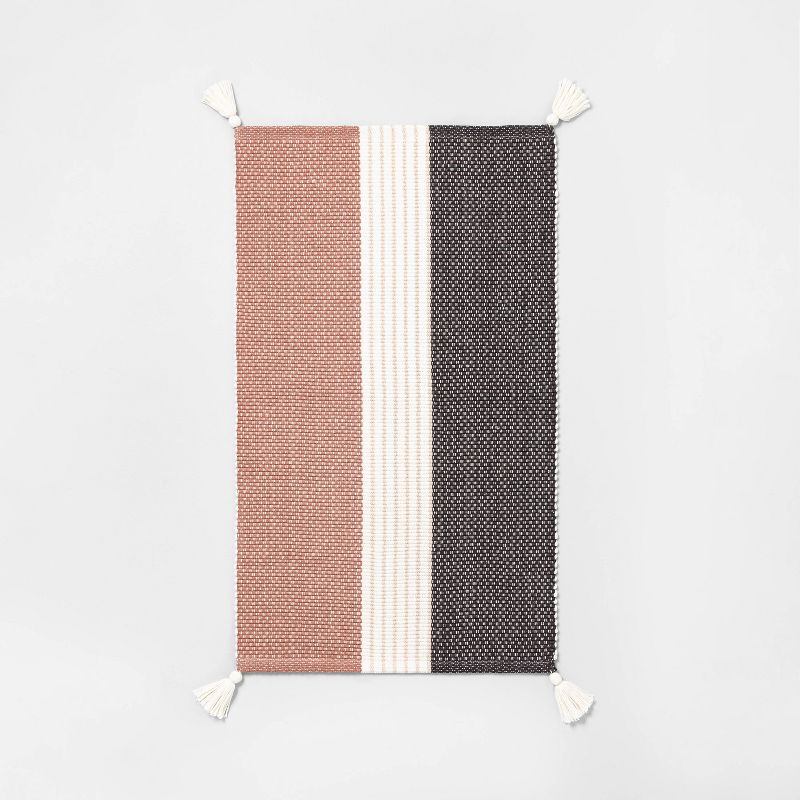 Subtle Center Stripes Colorblock Bath Rug Copper/Cream/Gray - Hearth & Hand™ with Magnolia