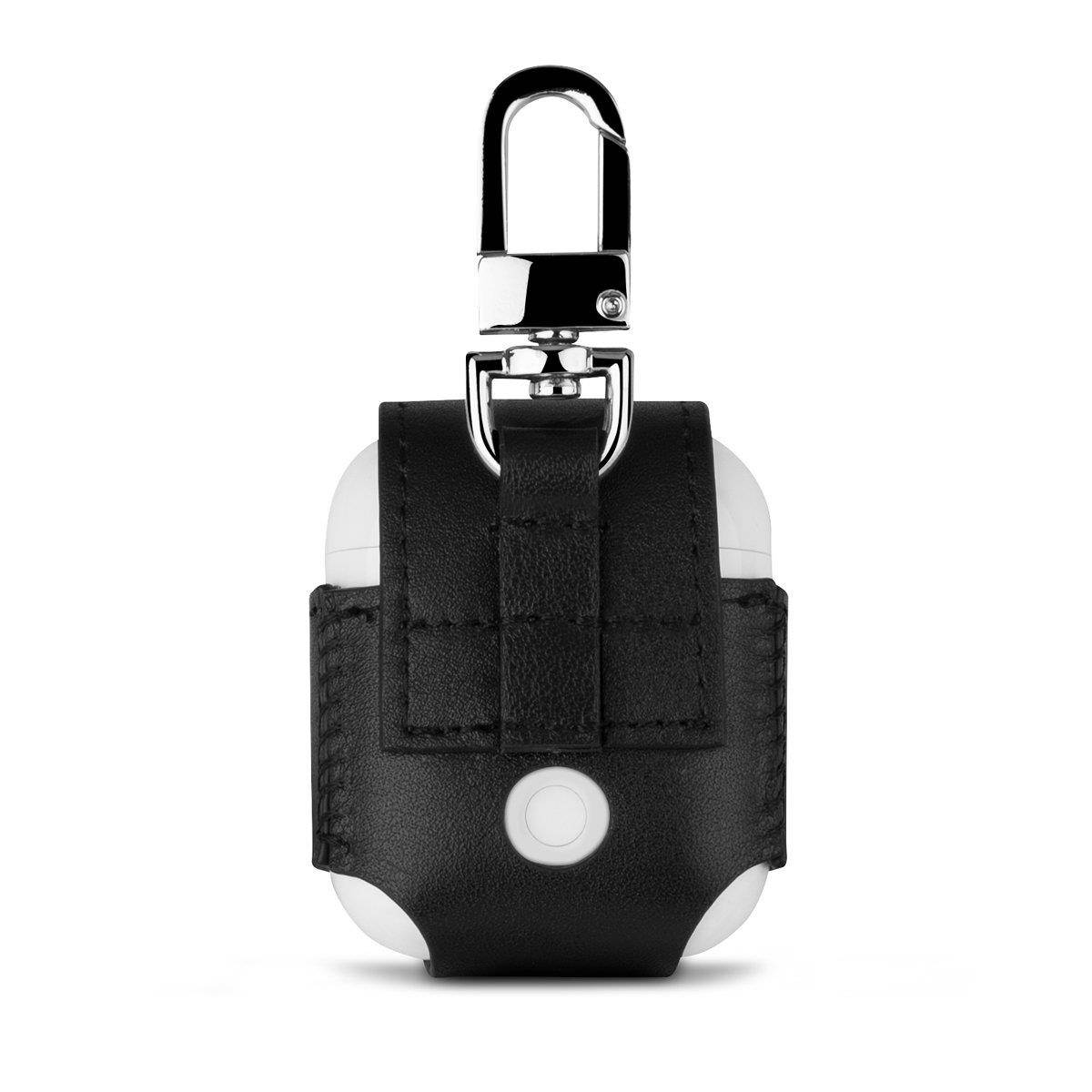 AirPods Case,Apple Airpods Case Keledes AirPods Cover Protector,Premium Genuine Leather Case Flip Cover with Metal Closure Buckle for Apple Wireless Earphone,Black