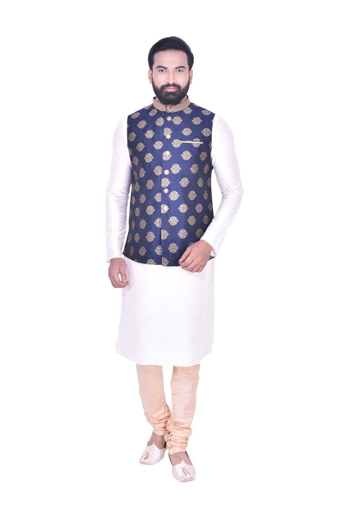 Manyavar Dark Blue Sleeveless Ethnic Jacket