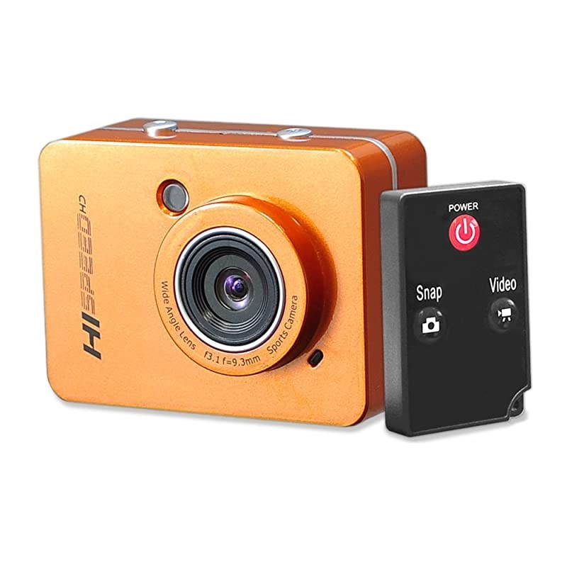 Hi Speed Sports Action Camera - HD 1080P Mini Camcorder w/ 12 MP Cam, 2.4" Touch Screen USB SD Card HDMI, Battery - Waterproof Case, USB Cable, Wireless Remote Control, Mount -  PSCHD60OR (Orange)