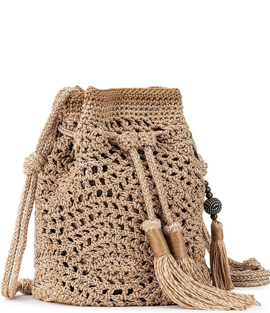 The Sak Sayulita Crochet Tassel Mini Drawstring Bag