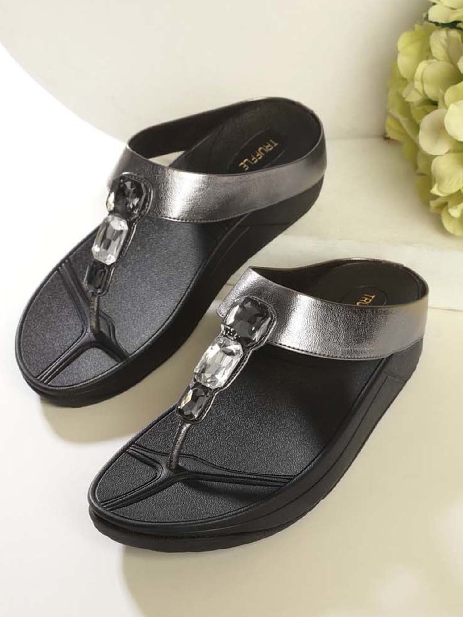 Truffle Collection Women's Black T-Strap Wedges