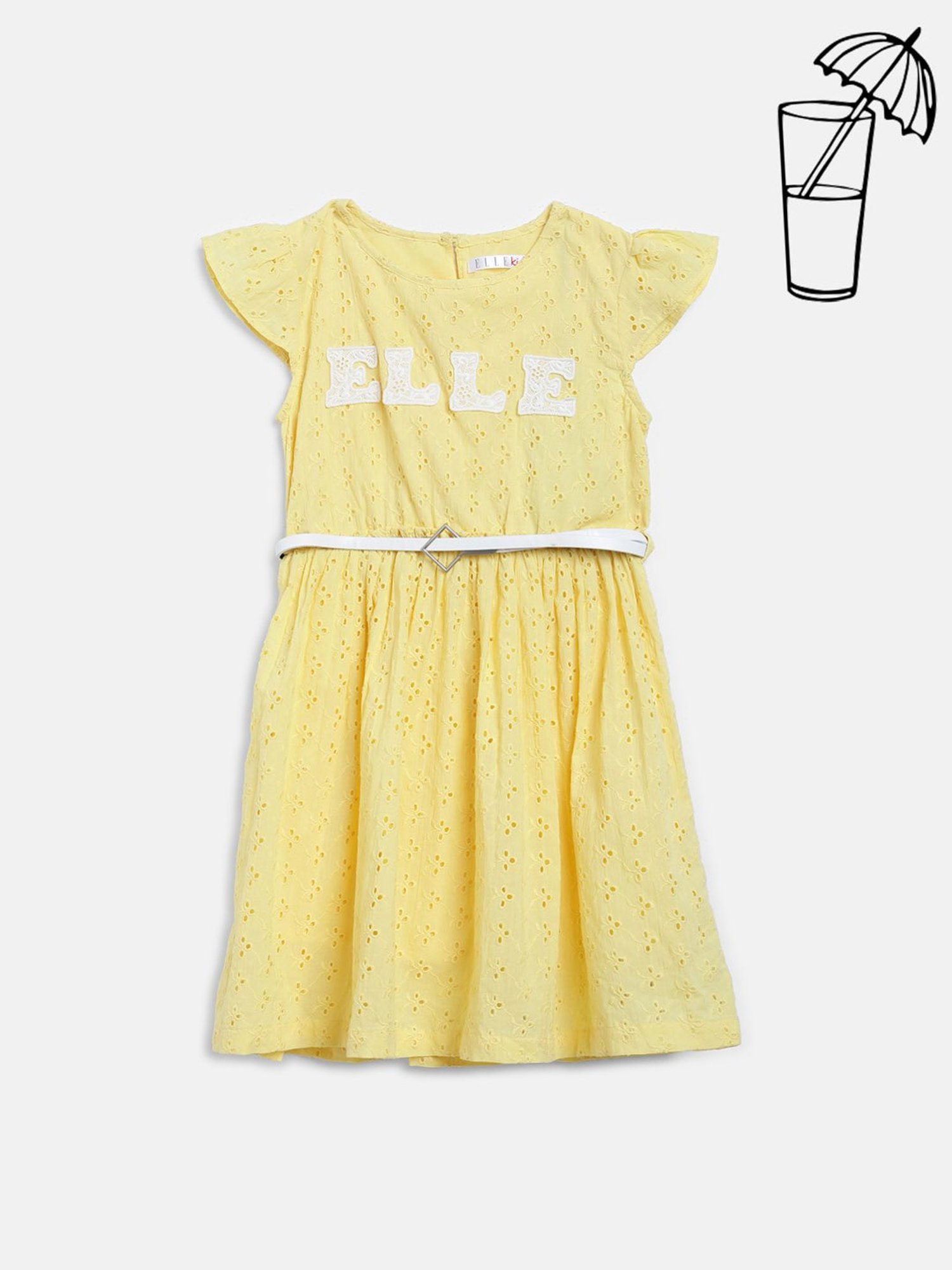 Elle Kids Yellow Cotton Embroidered Dress