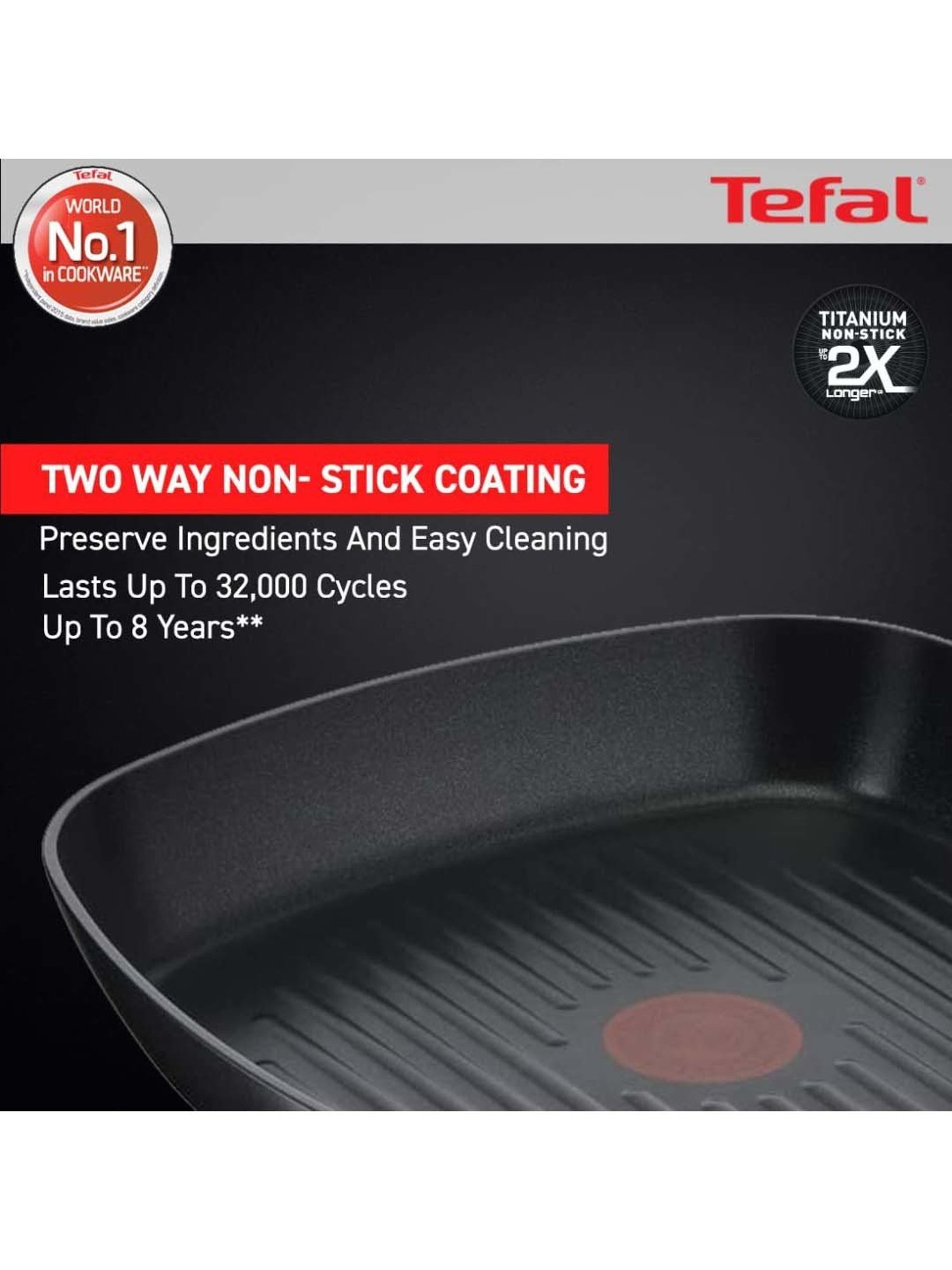 Tefal Cook and Savour Black Aluminium 26 cm Non-Stick Grill Pan (1 L)