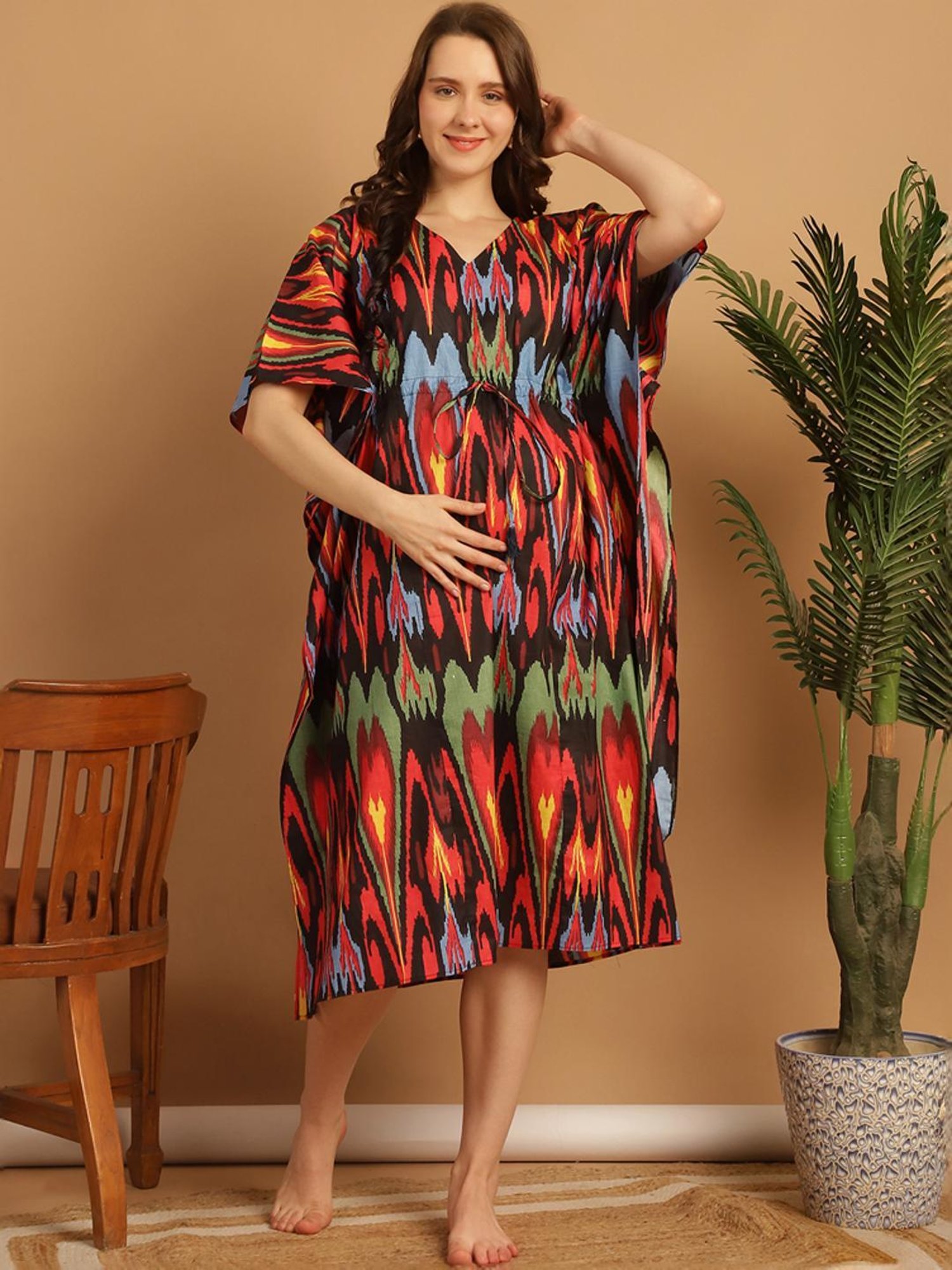 Secret Wish Black Cotton Printed Kaftan