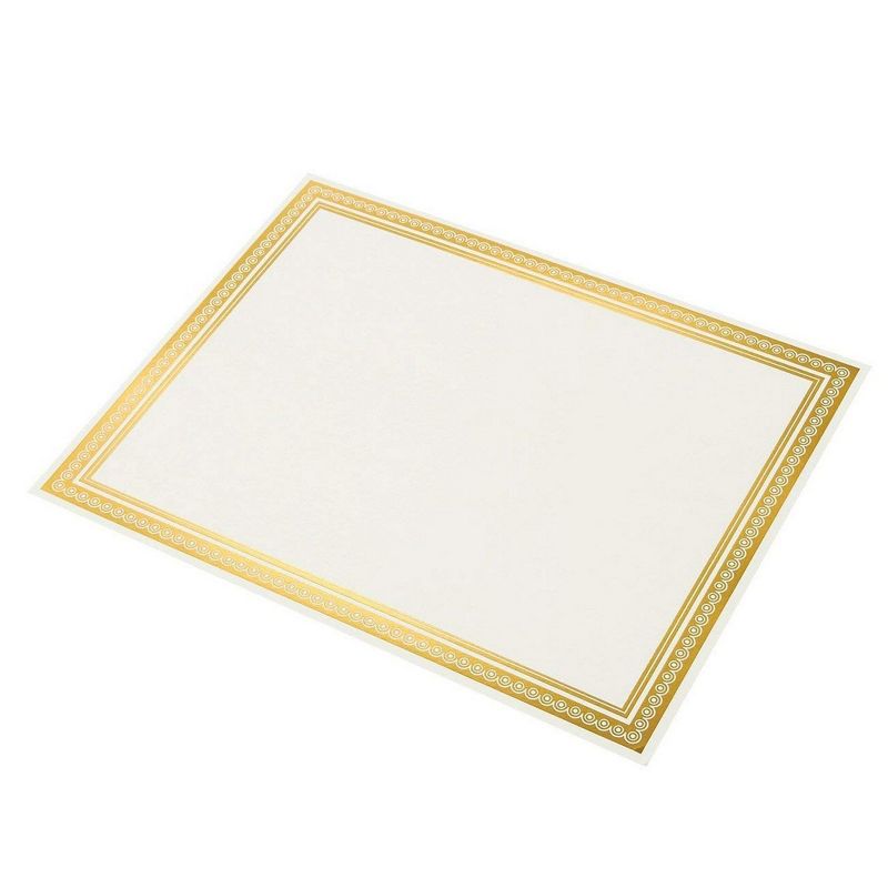 50-Sheet Award Certificate Papers, Letter Sized, White with Gold Foil Metallic Border, 11 x 8.5"