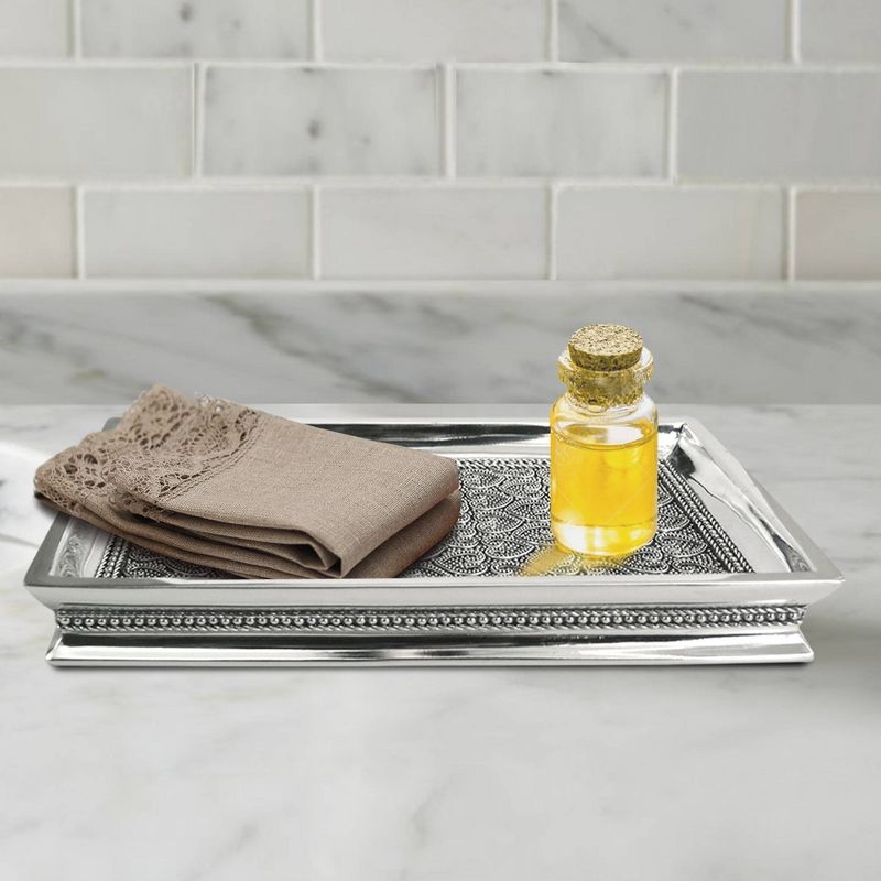 8pc Beaded Heart Bath Accessory Set for Vanity Counter Tops Silver - Nu Steel