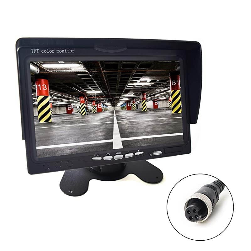 Car Monitor 4PIN Aviation Plug for Truck Trailer Bus Vans Camper Vehicle 800x480 HD 2 Inputs 12V24V Sunshade AntiGlare High Brightness