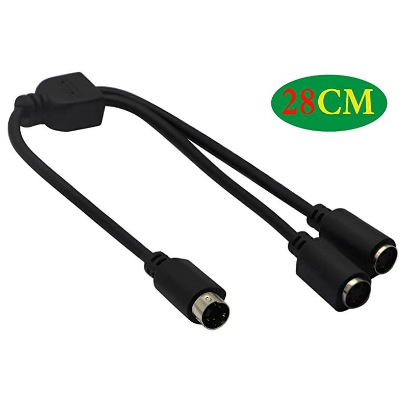 S-Video 4 Pin Mini DIN Y Splitter Connector Cable 4 Pin Mini DIN S-Video Male to 2 Female Y Splitter Extension Adapter Cable for SVHS/S-Video Cable(28CM/11Inch)