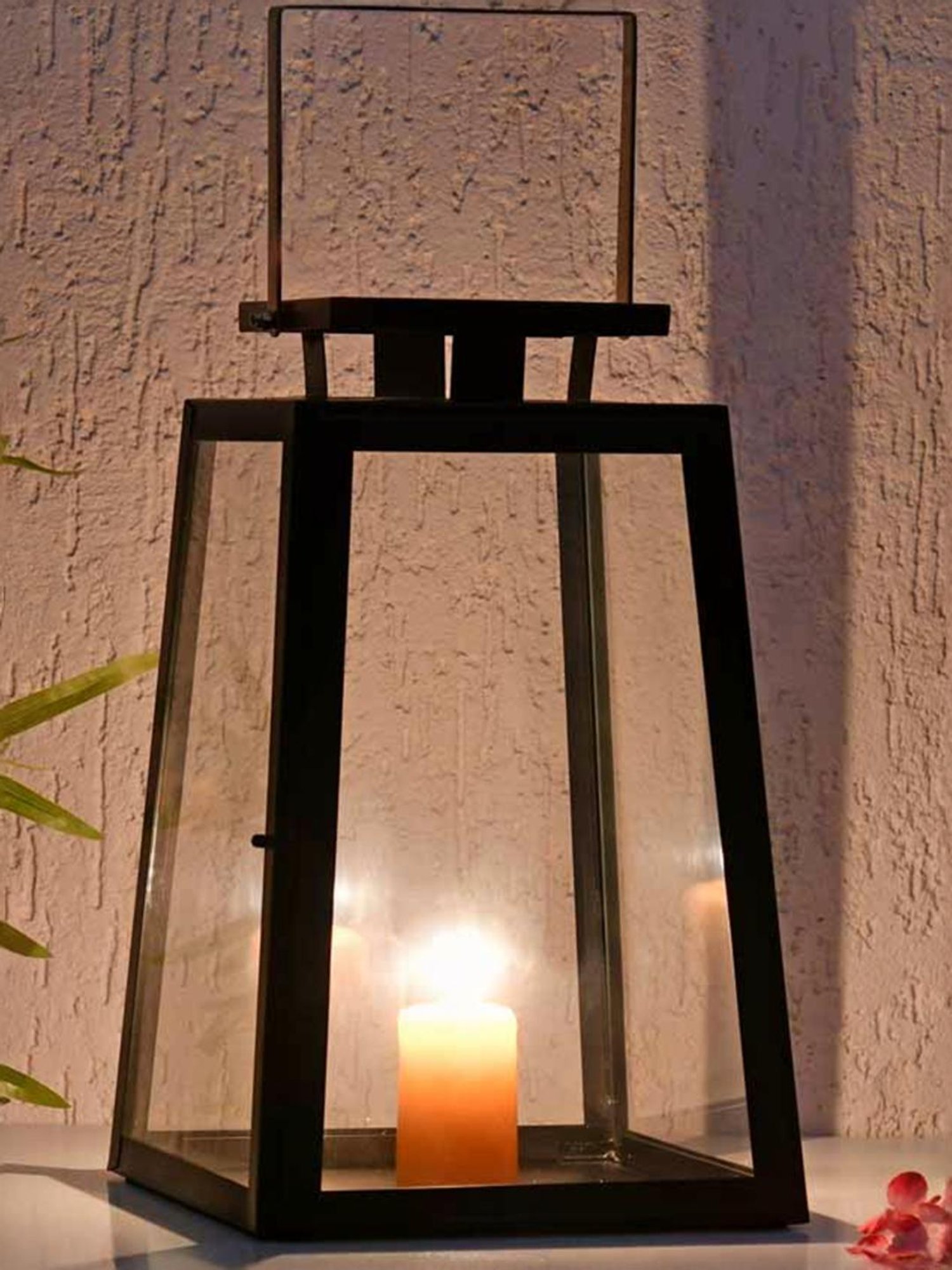 @Home Black & Gold Iron Trapeze Small Size Lantern