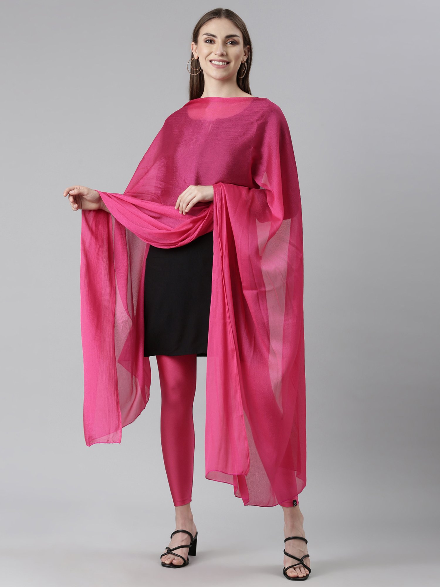 TWIN BIRDS Pink & White Plain Dupatta - Pack Of 2