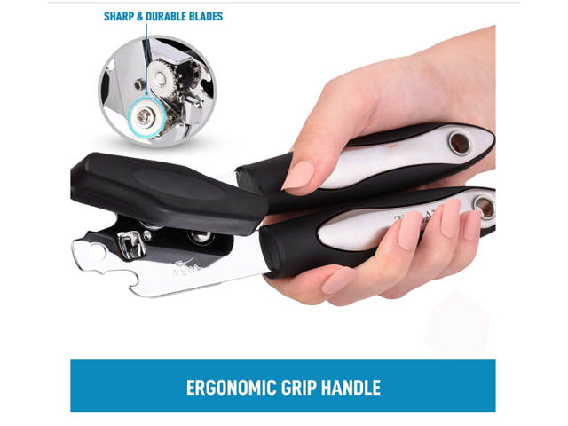 Zulay Can Opener With Stainless Steel Blades - Ergonomic Grip Soft Edge Manual Can Opener - Smooth To Operate Hand Can Opener With Large Turn Knob