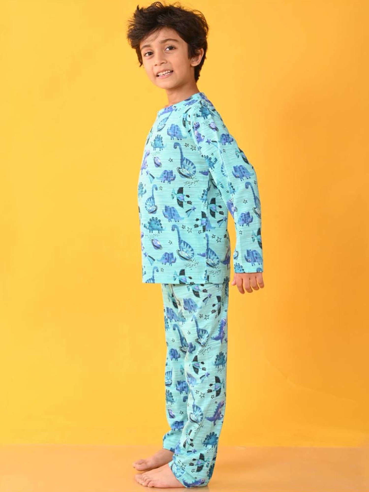 Anthrilo Kids Aqua Cotton Printed Full Sleeves T-Shirt & Trouser