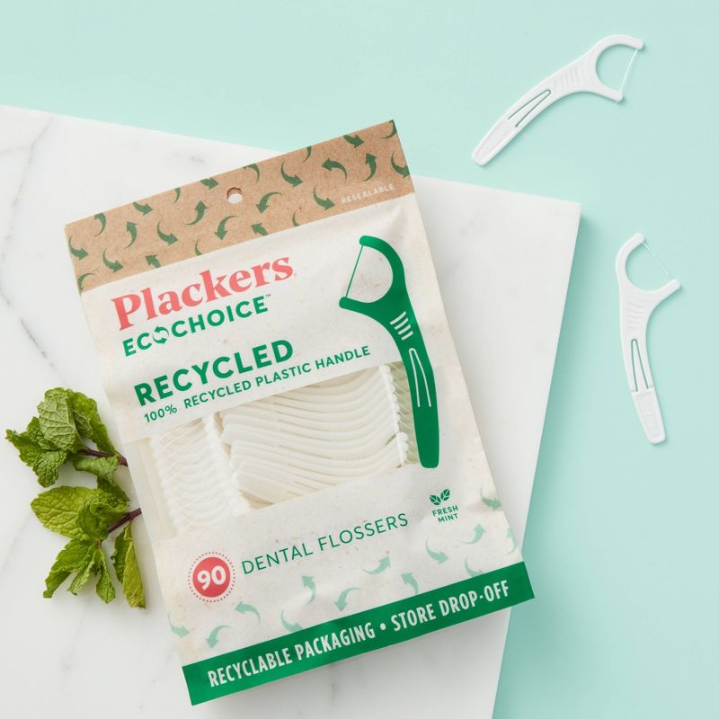 Plackers EcoChoice 100% Recycled Plastic Dental Floss Picks with Fresh Mint -  90ct