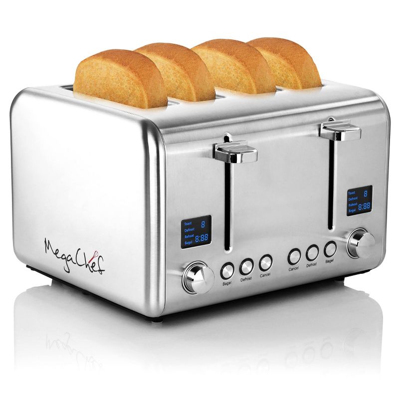 MegaChef 4 Slice Stainless Steel Toaster - Silver