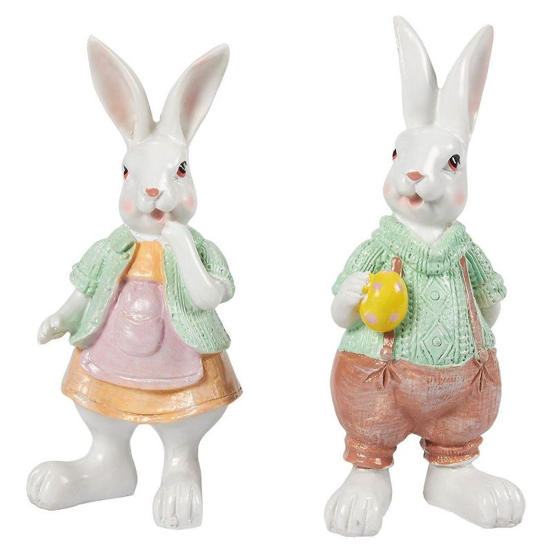 Juvale Set of 2 Easter Bunny Figurines for Rustic Home Decor, 2"