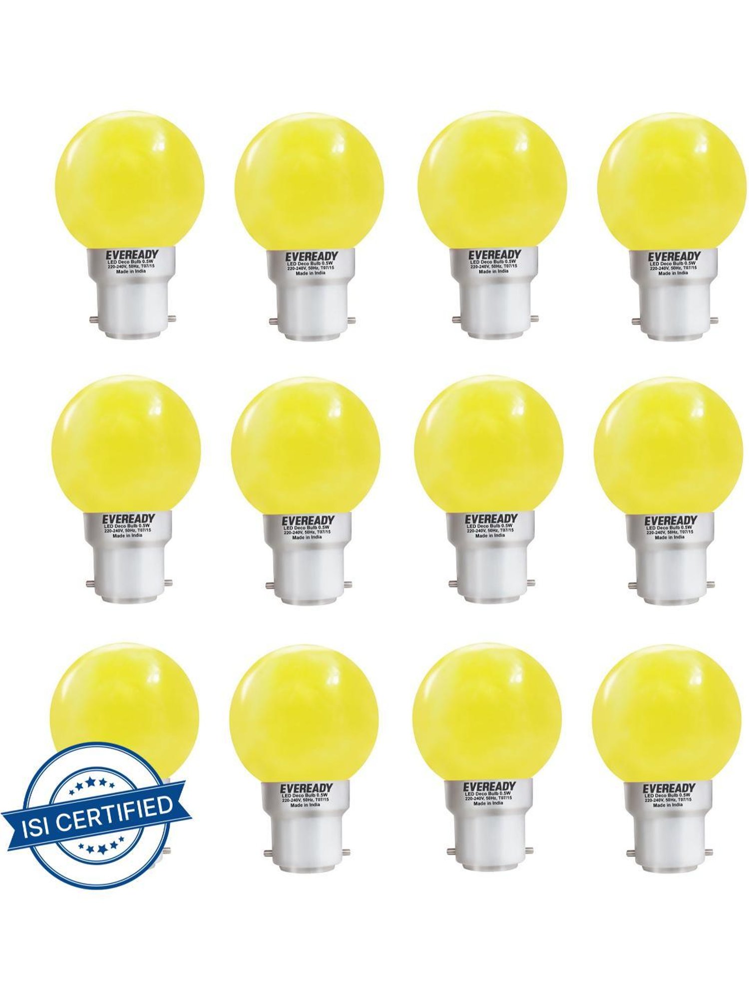 Eveready 0.5 W Standard B22 LED Bulb Pack of 12 (Yellow)