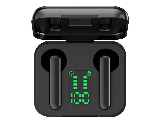 Hilinston Smart Bluetooth 5.0 Headset Smart Noise Reduction Wireless Digital Display LED Touch Semi-in-ear Headset 9H Battery Life HD call Wireless Sports Headset,Black,BE02