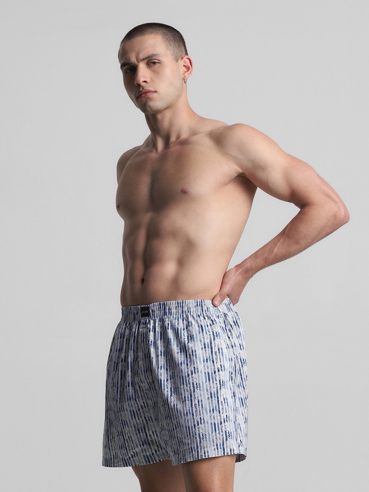 Jack & Jones Ensign Blue Cotton Regular Fit Striped Boxers