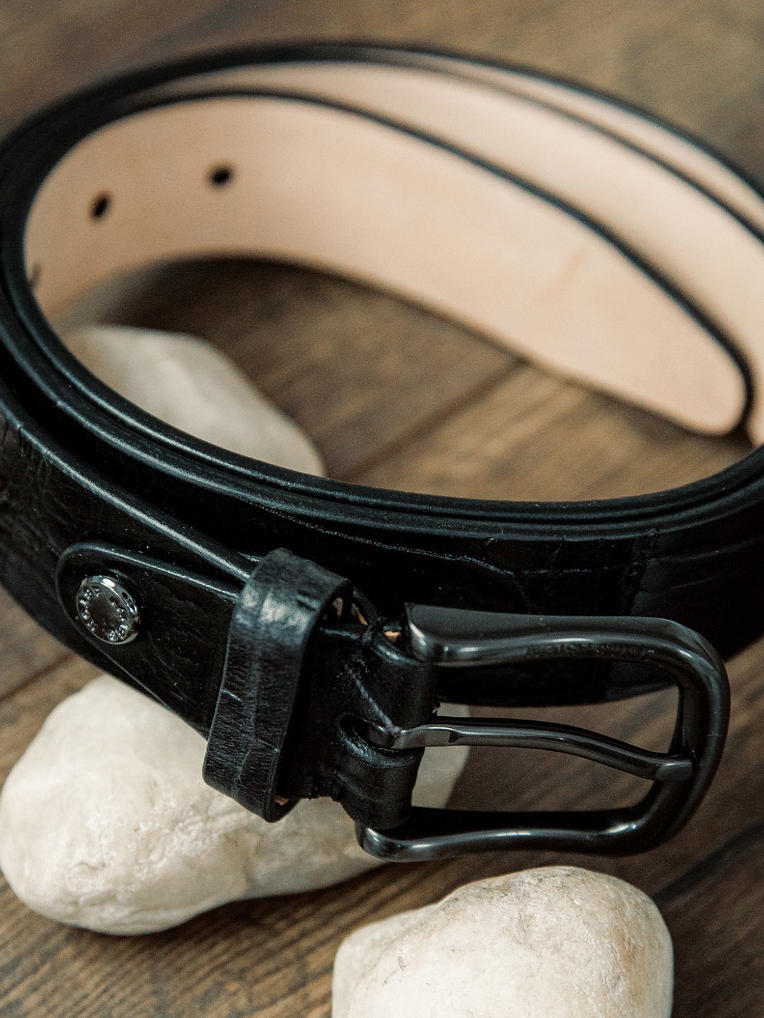 James Aston Black Leather Waist Belt for Men